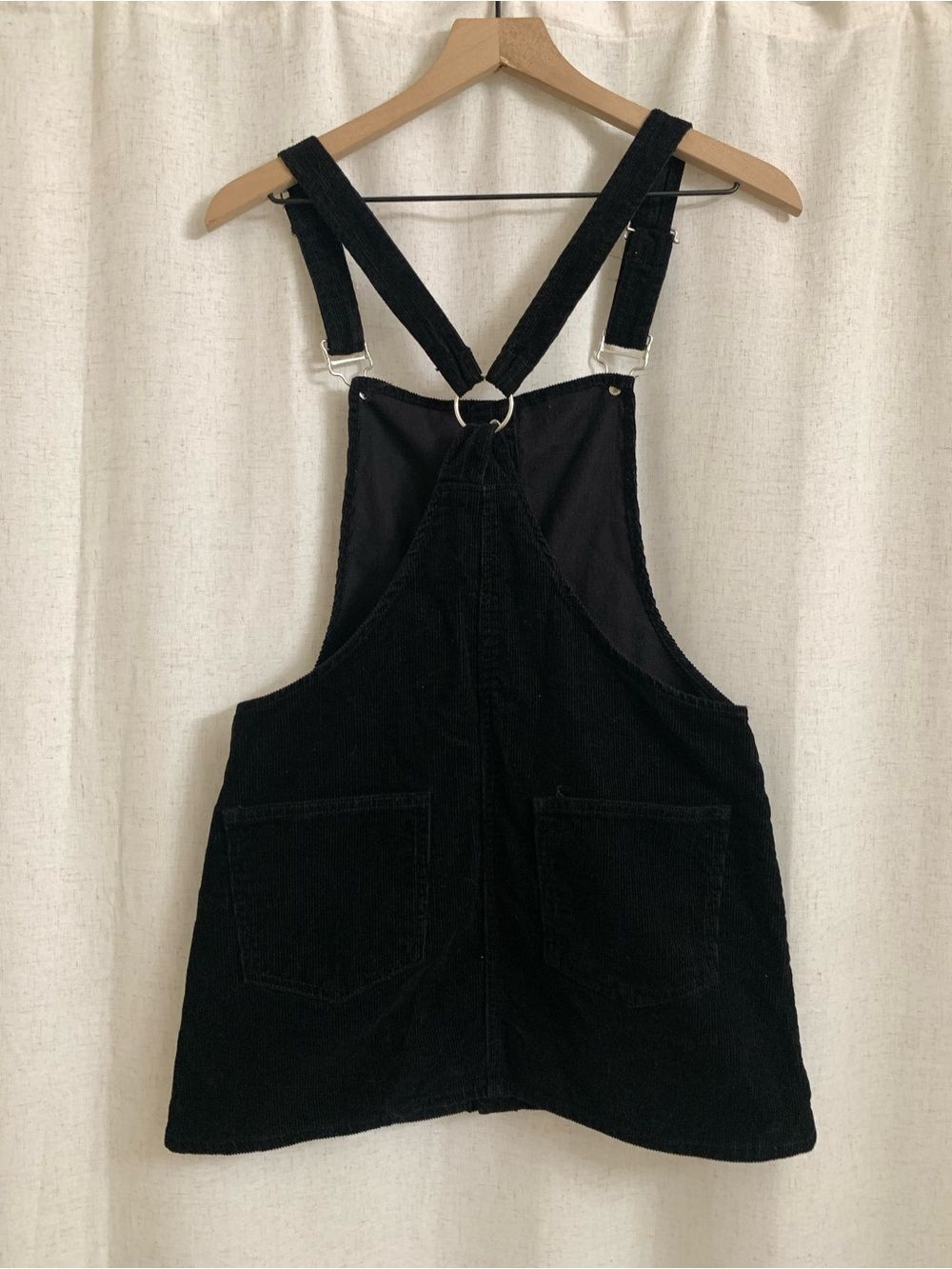 Forever 21 100% Cotton Black Corduroy Pinafore Skirt Overalls Ring Hardware Sm - Picture 6 of 7